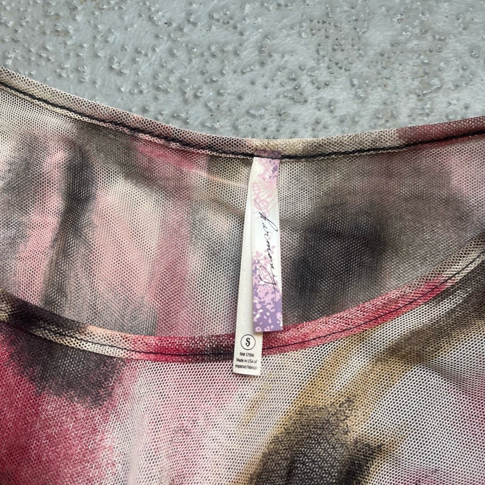Free People Harmony Tie Dye Blouse Ruffle Sheer Long Sleeve Top Pink Brown Small - Picture 5 of 5